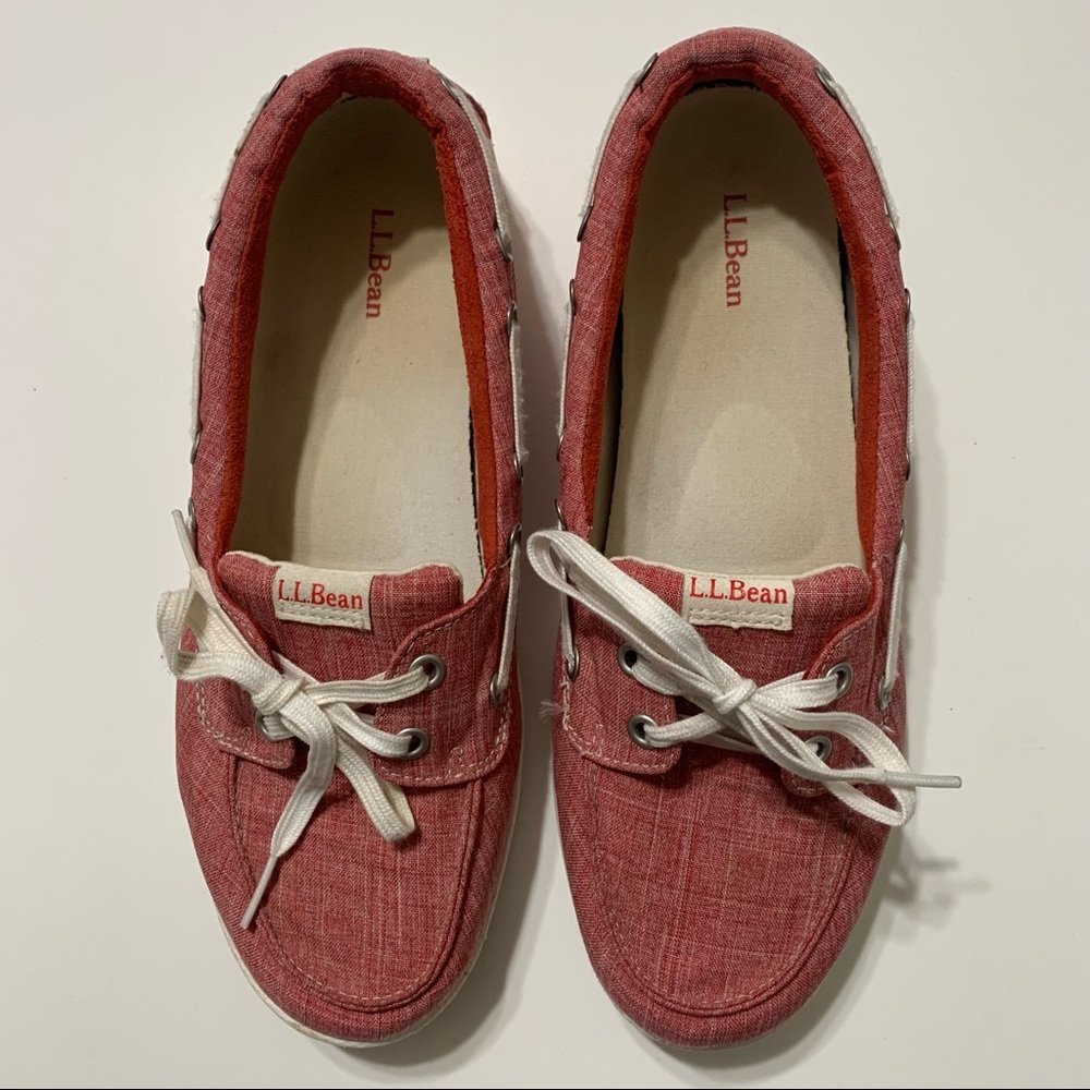 LL Bean Canvas Deck Boat Shoe Loafers Item ID 287089 Red Womens Size 10 Wide - Picture 2 of 7